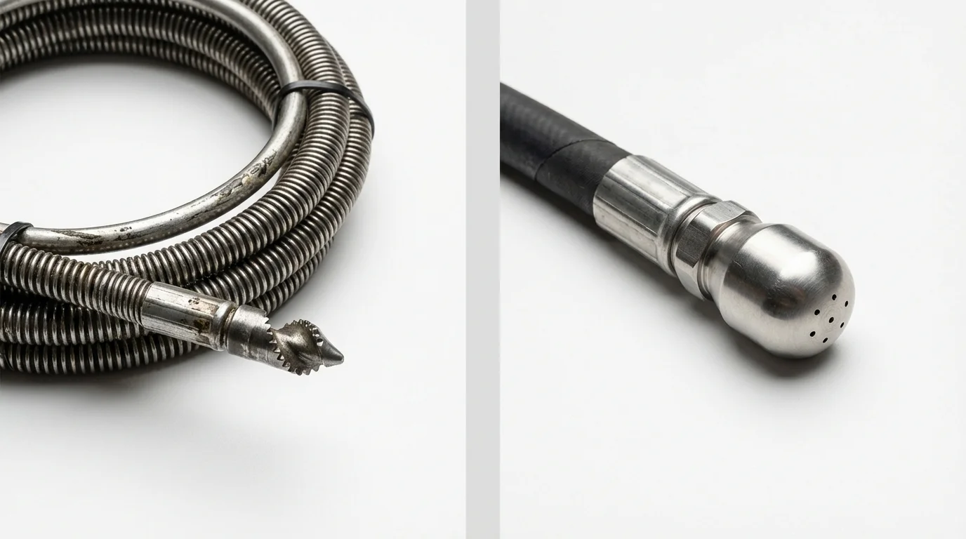 Drain snake cable and hydro jetting nozzle used for drain cleaning in Highland, NY