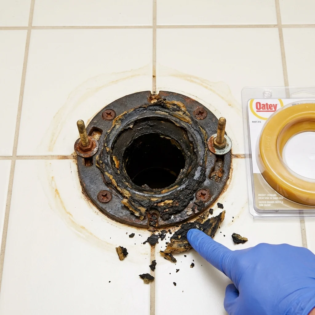 Failed wax ring showing water seepage at the base of a toilet in a Highland, NY home