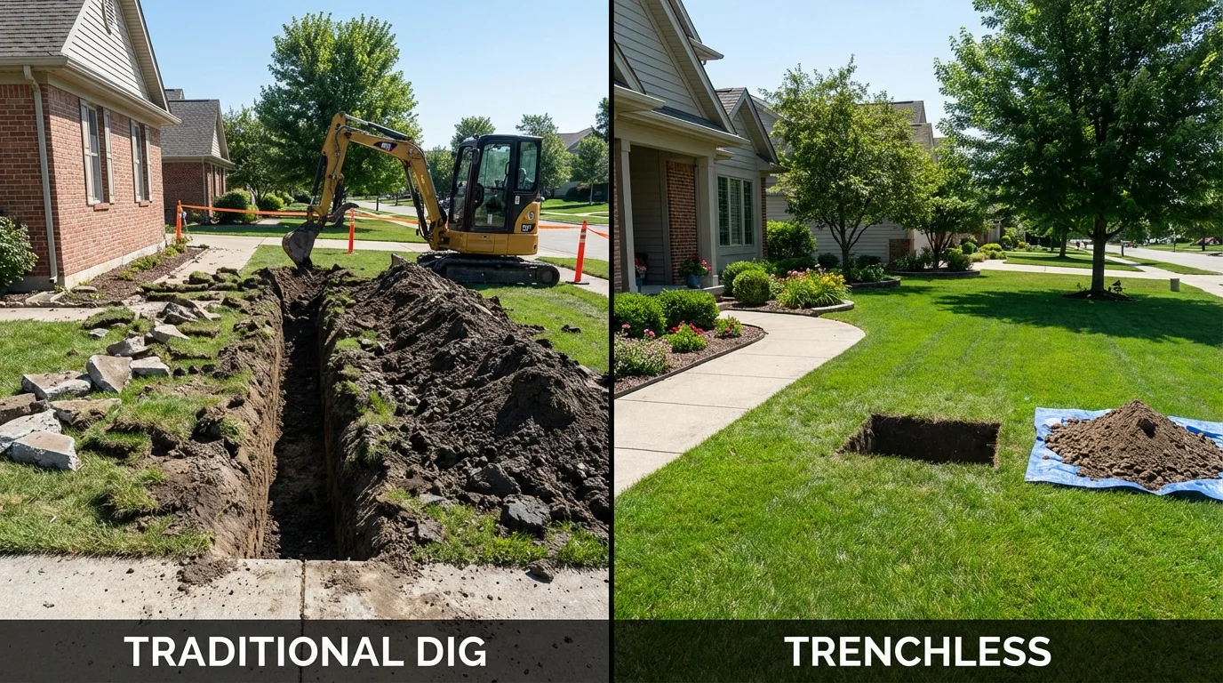 Trenchless sewer repair with minimal yard damage versus traditional excavation in Highland, NY
